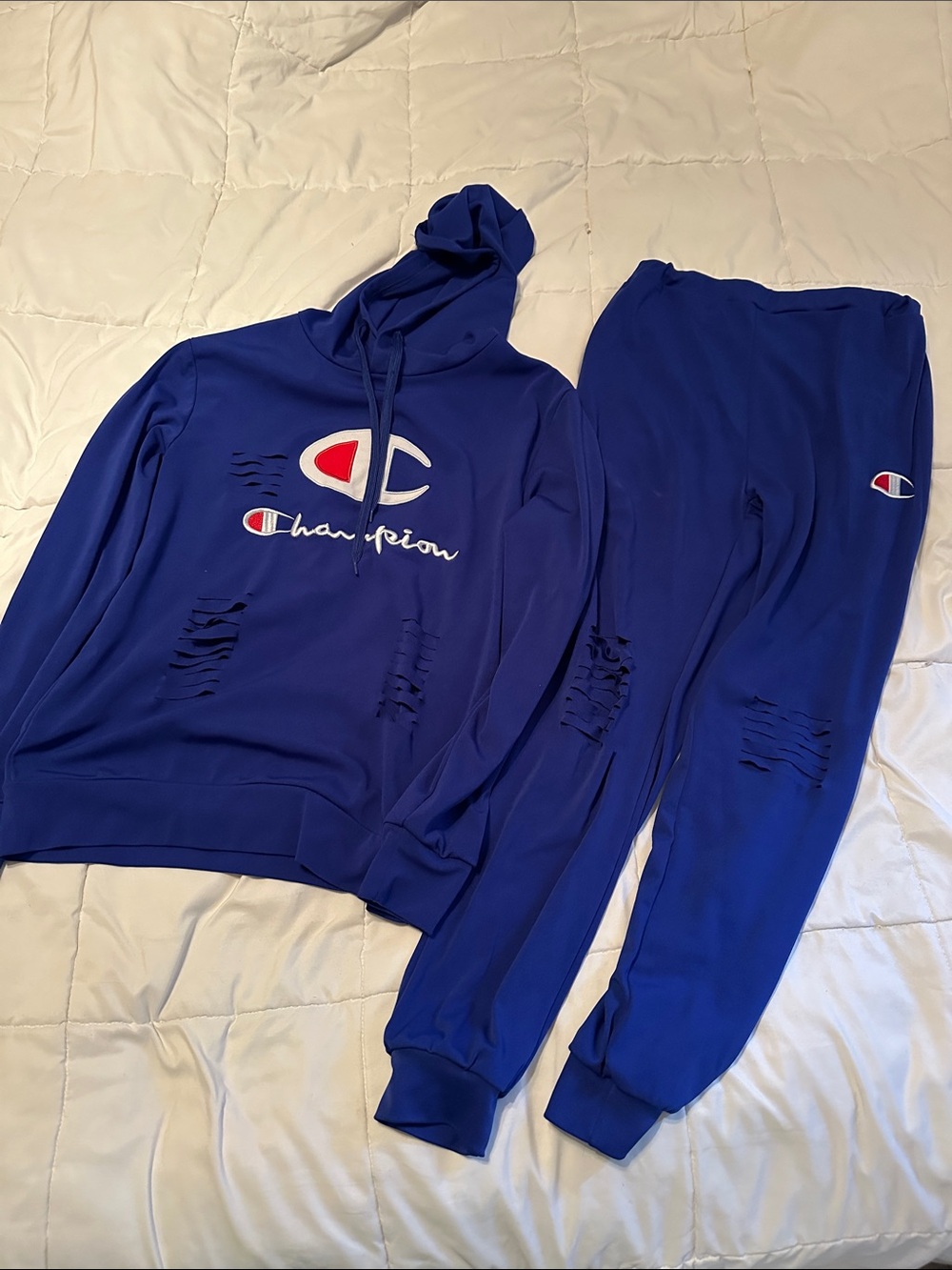 Champion Blue Hoodie and Jogger Set with Red & White Logo